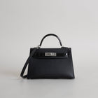 MINI KELLY II (20) TOUCH SHINY MISSISSIPPIENSIS ALLIGATOR LEATHER & EPSOM LEATHER NOIR (BLACK) WITH PALLADIUM HARDWARE (PHW)
