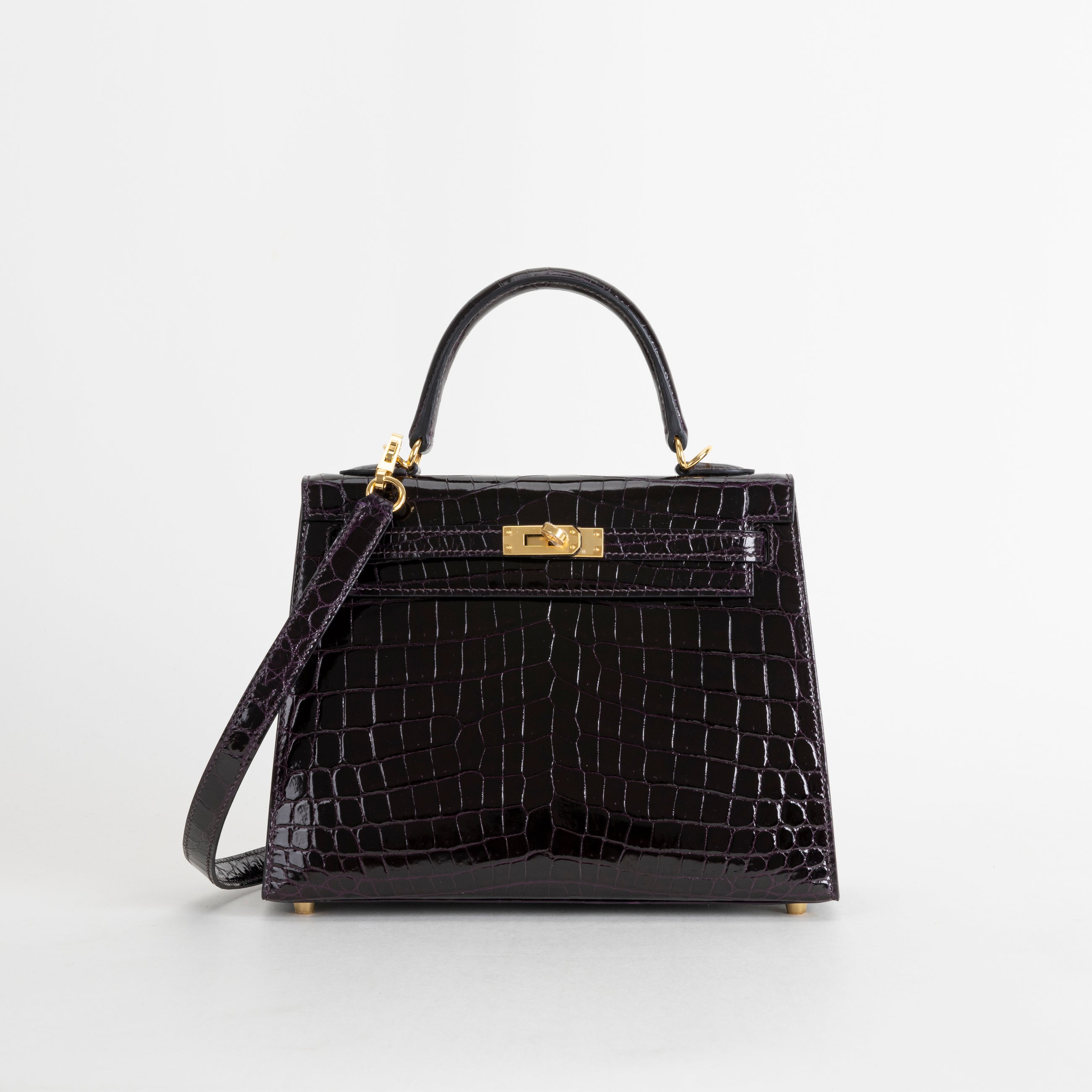 KELLY 25 SHINY (LISSE) NILOTICUS CROCODILE LEATHER CASSIS WITH GOLD HARDWARE (GHW)
