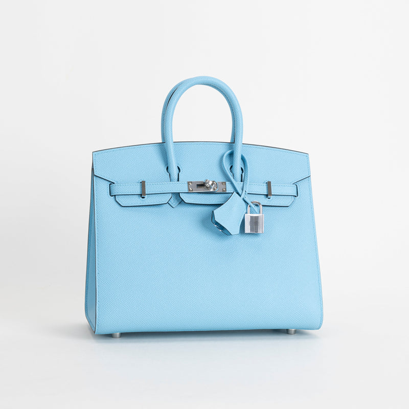 BIRKIN 25 EPSOM LEATHER (SELLIER SHAPE) CELESTE WITH PALLADIUM HARDWARE (PHW)