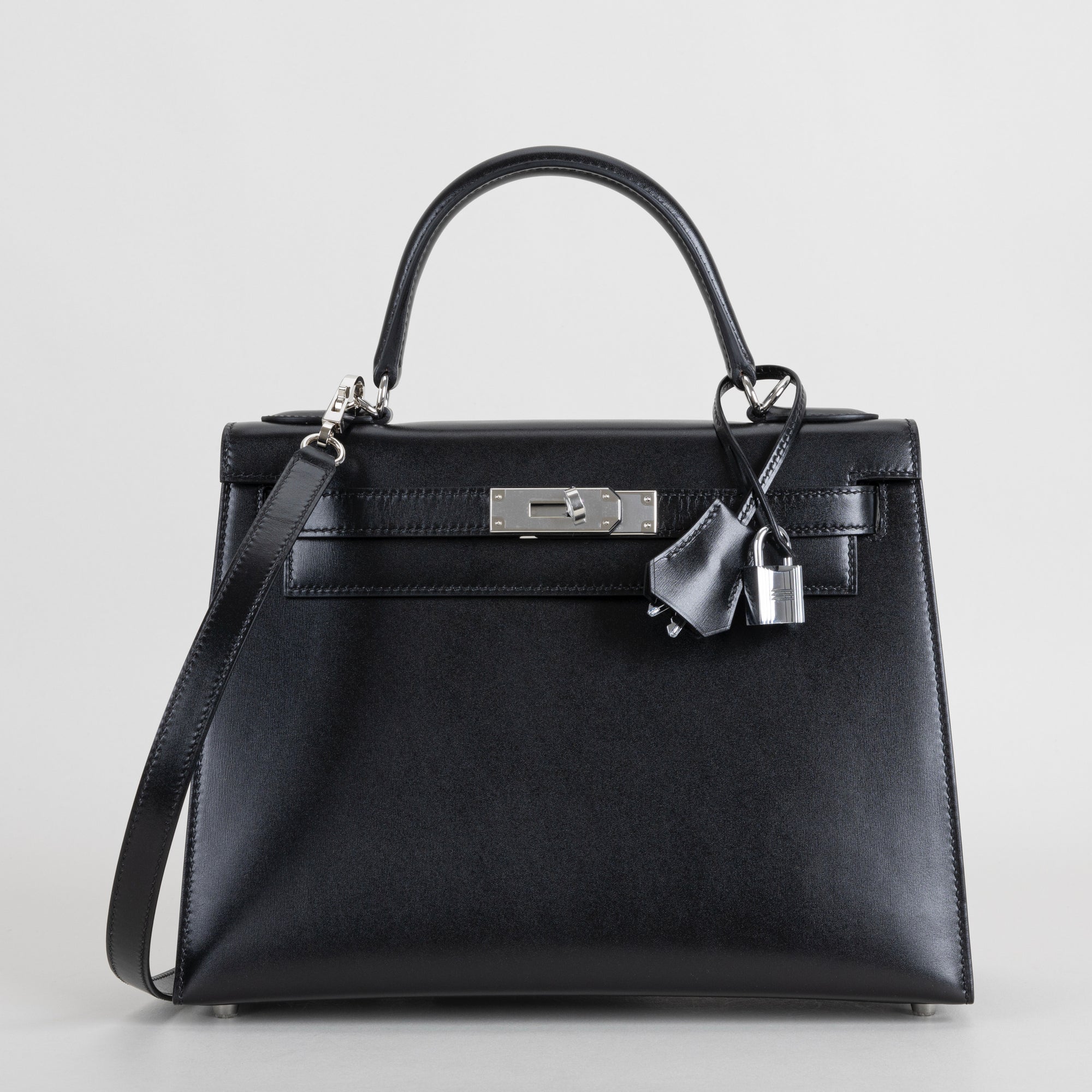 KELLY 28 BLACK BOX CALF LEATHER WITH PALLADIUM HARDWARE (PHW)