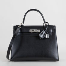 KELLY 28 BLACK BOX CALF LEATHER WITH PALLADIUM HARDWARE (PHW)