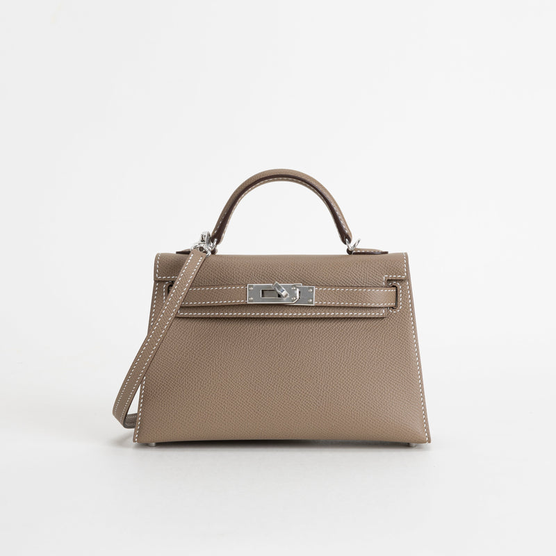MINI KELLY II (20) EPSOM LEATHER ETOUPE WITH PALLADIUM HARDWARE (PHW)