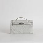KELLY POCHETTE OSTRICH LEATHER GRIS PERLE WITH PALLADIUM HARDWARE (PHW)