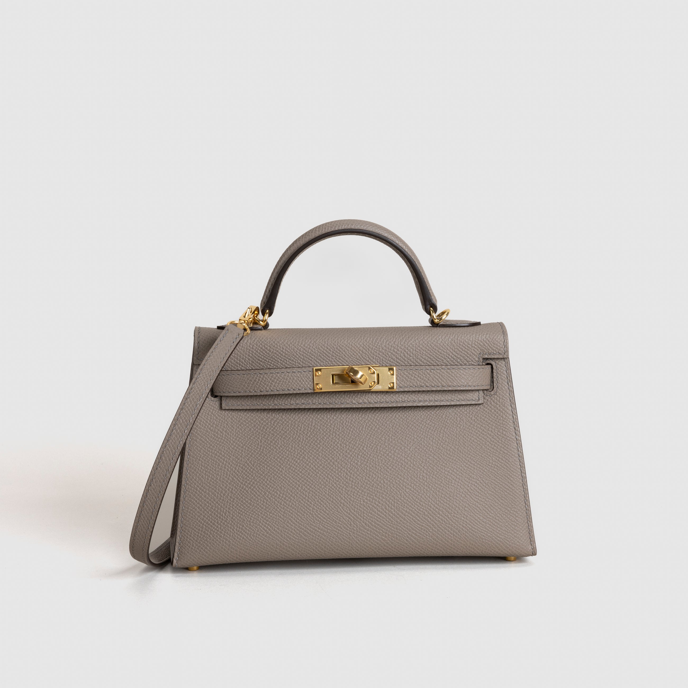 MINI KELLY II (20) EPSOM LEATHER GRIS ASPHALTE WITH GOLD HARDWARE (GHW)