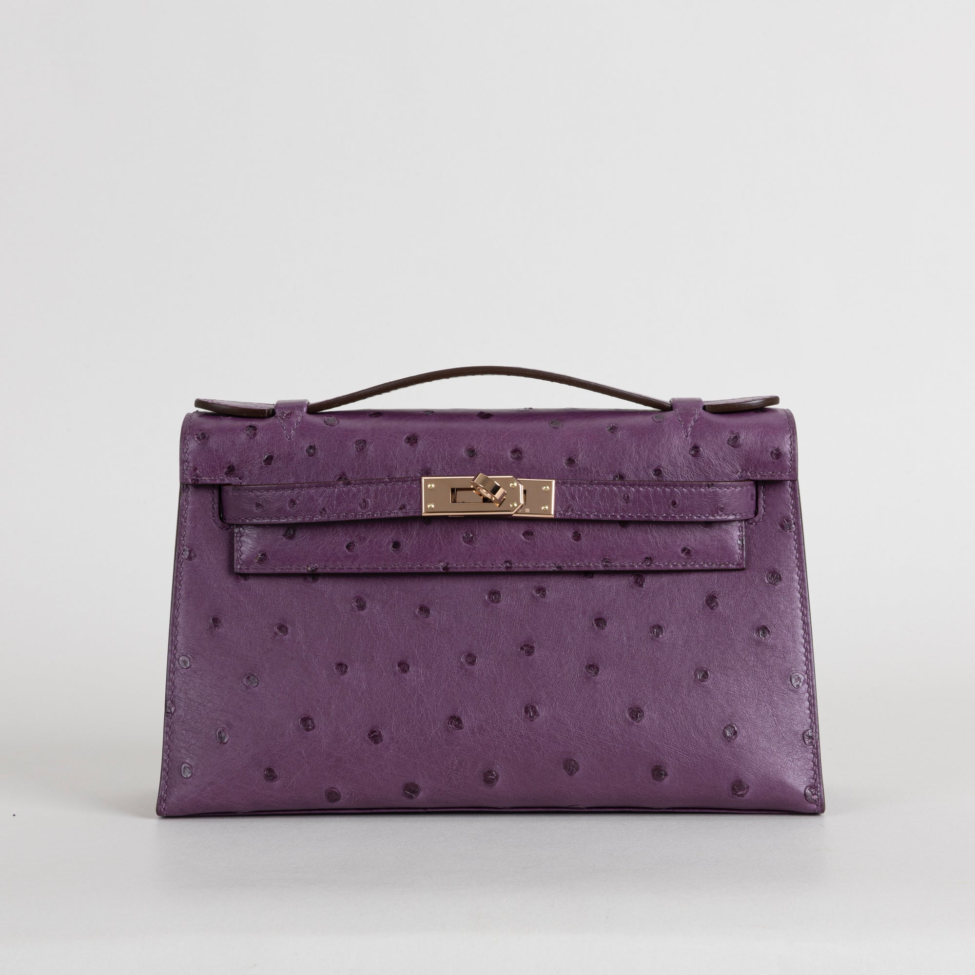 KELLY POCHETTE OSTRICH LEATHER ANEMONE WITH ROSE GOLD HARDWARE (RGHW)