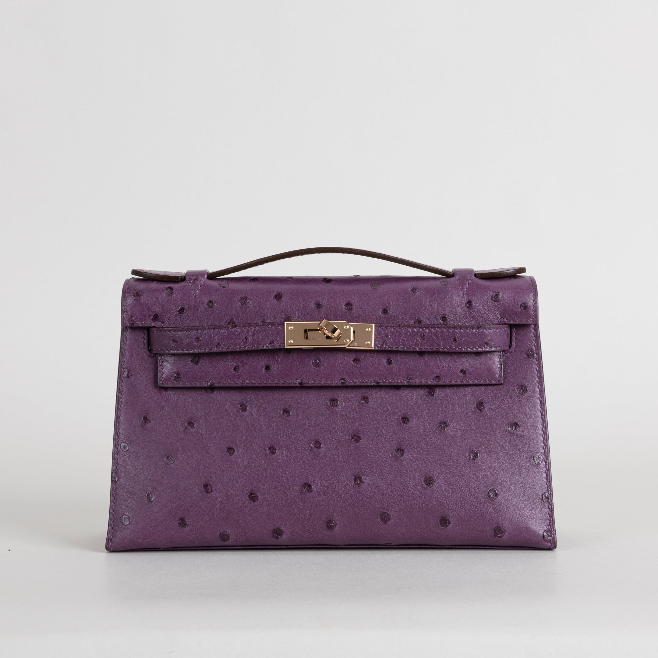 KELLY POCHETTE OSTRICH LEATHER ANEMONE WITH ROSE GOLD HARDWARE (RGHW)