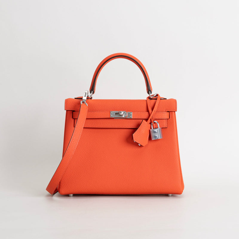 KELLY 25 TOGO LEATHER FEU ORANGE WITH PALLADIUM HARDWARE (PHW)