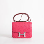 CONSTANCE 18 (MINI) OSTRICH LEATHER ROSE TYRIEN WITH PALLADIUM HARDWARE (PHW)