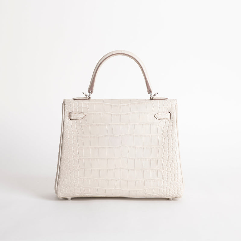 KELLY 25 MATTE MISSISSIPPIENSIS ALLIGATOR LEATHER BETON WITH PALLADIUM HARDWARE (PHW)