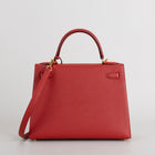 KELLY 28 EPSOM LEATHER ROUGE CASAQUE WITH GOLD HARDWARE (GHW)
