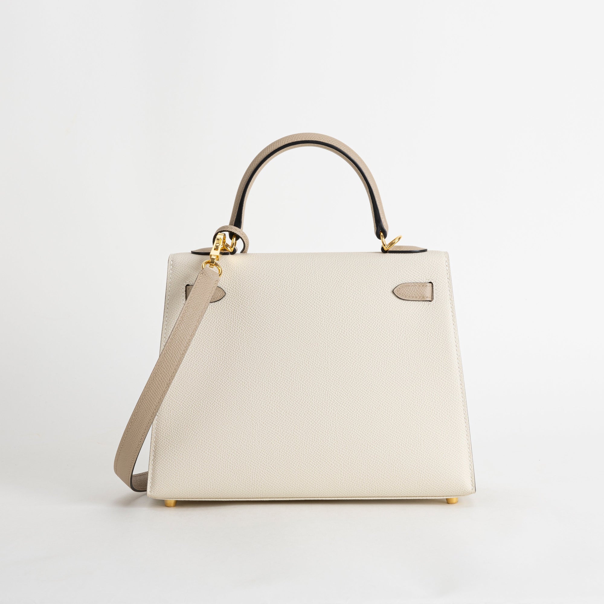 KELLY 25 EPSOM LEATHER HORSESHOE STAMP (HSS) BI-COLOR CRAIE & TRENCH WITH GOLD HARDWARE (GHW)