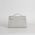 KELLY POCHETTE OSTRICH LEATHER GRIS PERLE WITH PALLADIUM HARDWARE (PHW)