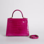 KELLY 25 SHINY (LISSE) MISSISSIPPIENSIS ALLIGATOR LEATHER ROSE SCHEHERAZADE WITH GOLD HARDWARE (GHW)