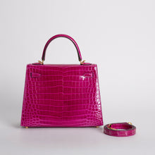 KELLY 25 SHINY (LISSE) MISSISSIPPIENSIS ALLIGATOR LEATHER ROSE SCHEHERAZADE WITH GOLD HARDWARE (GHW)