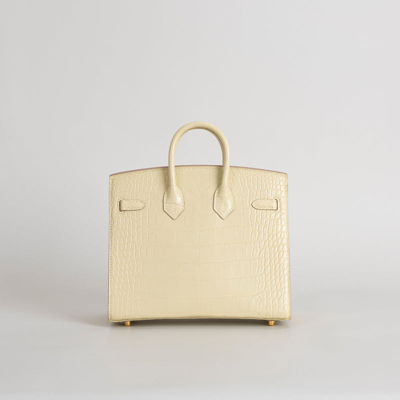 BIRKIN 20 (SELLIER SHAPE) MATTE MISSISSIPPIENSIS ALLIGATOR LEATHER VANILLA WITH GOLD HARDWARE (GHW)