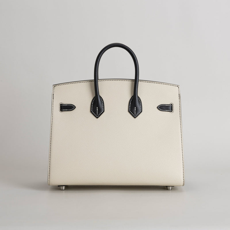 BIRKIN 25 EPSOM LEATHER (SELLIER SHAPE) HORSESHOE STAMP (HSS) BI-COLOR NATA & NOIR (BLACK) WITH PALLADIUM HARDWARE (PHW)