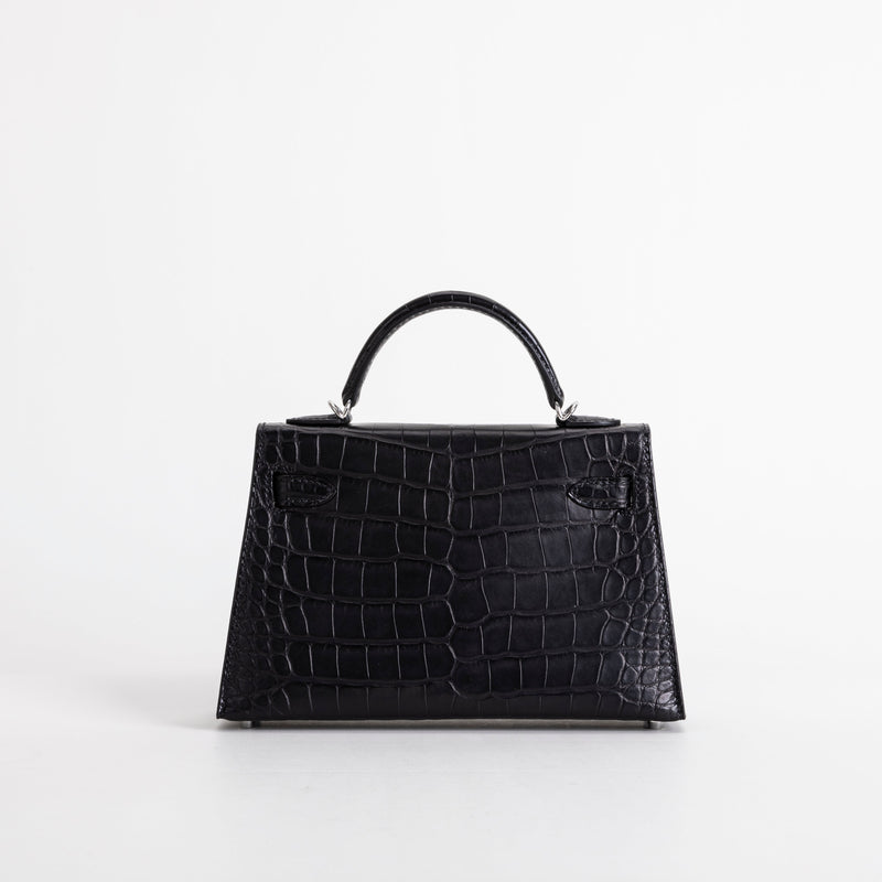 MINI KELLY II (20) MATTE MISSISSIPPIENSIS ALLIGATOR LEATHER NOIR (BLACK) WITH PALLADIUM HARDWARE (PHW)