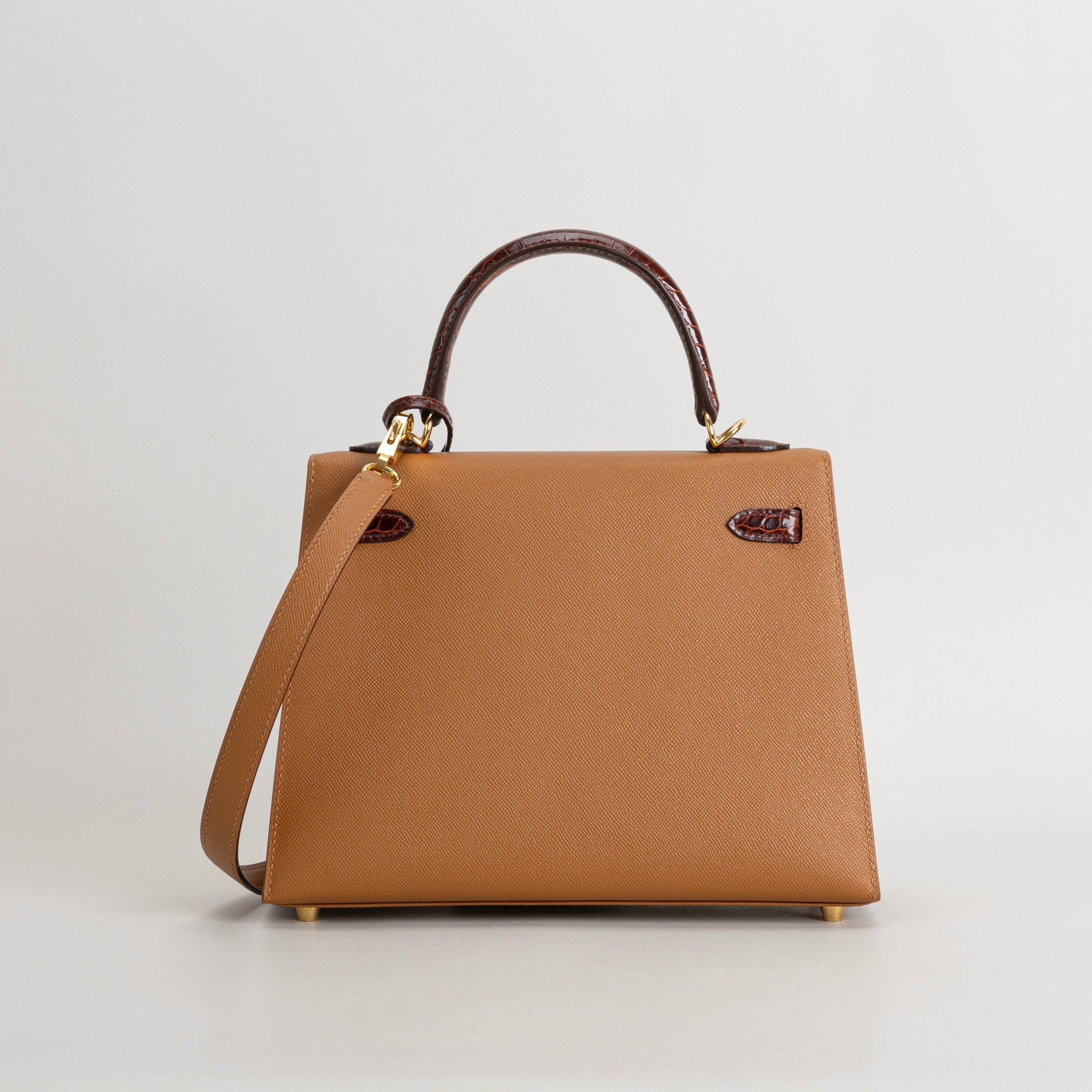 KELLY 25 SHINY (LISSE) TOUCH SHINY MISSISSIPPIENSIS ALLIGATOR LEATHER MIEL & EPSOM LEATHER GOLD WITH GOLD HARDWARE (GHW)