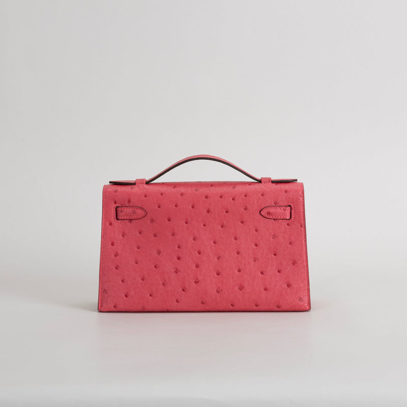 KELLY POCHETTE OSTRICH LEATHER ROSE TYRIEN WITH GOLD HARDWARE (GHW)