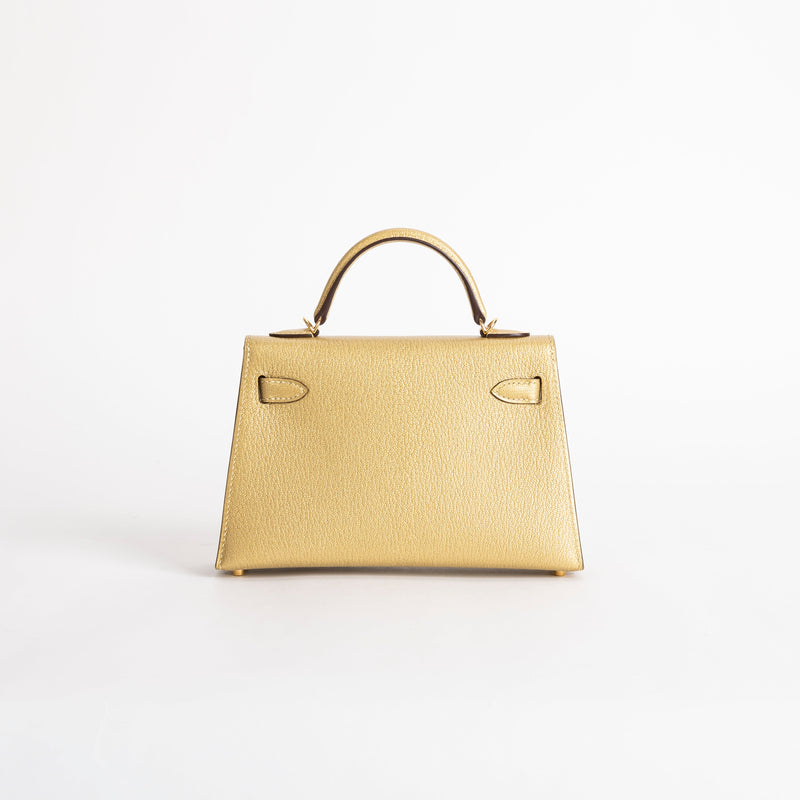 MINI KELLY II (20) CHEVRE LEATHER METALLIC DORE WITH GOLD HARDWARE (GHW)