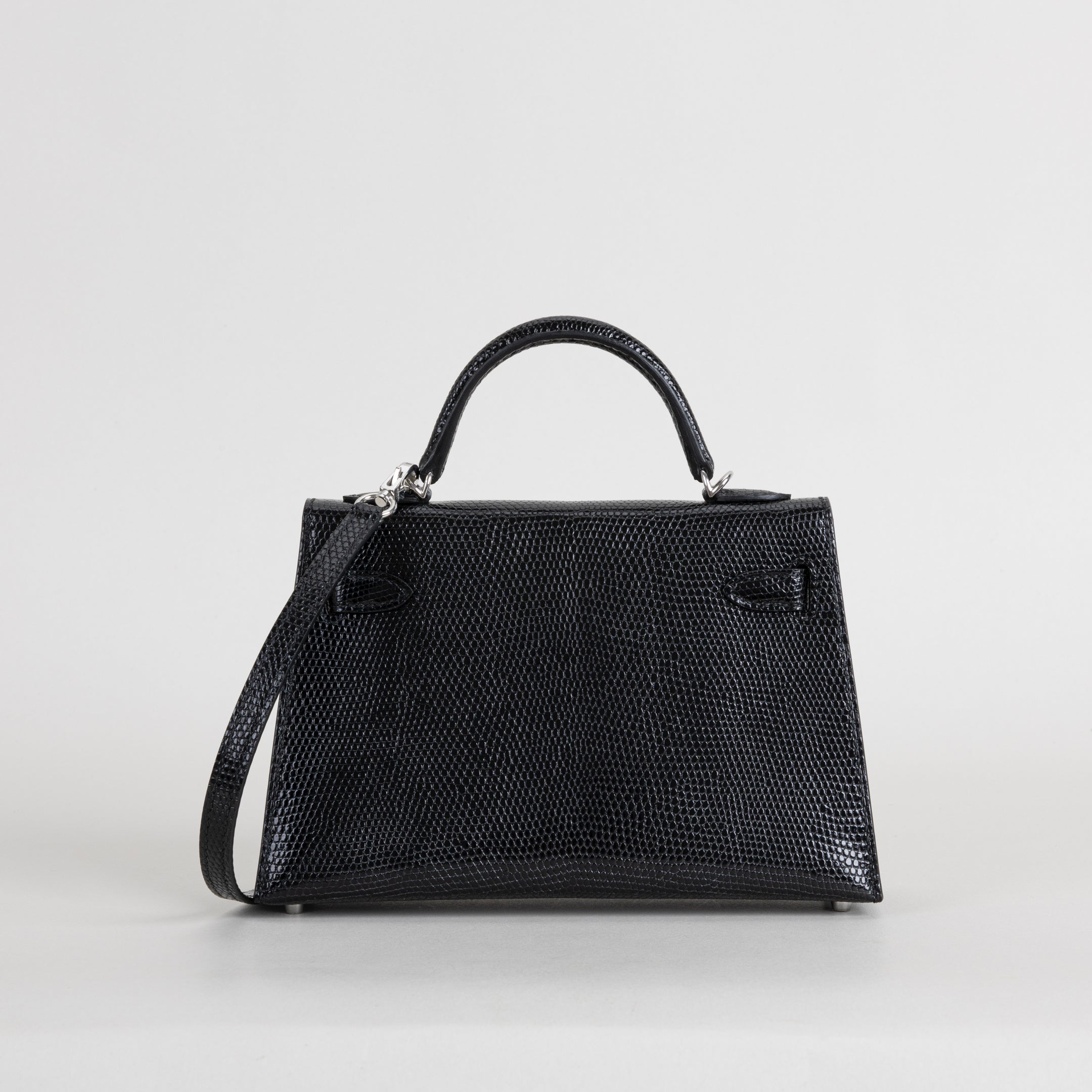 MINI KELLY II (20) LIZARD LEATHER NOIR (BLACK) WITH PALLADIUM HARDWARE (PHW)