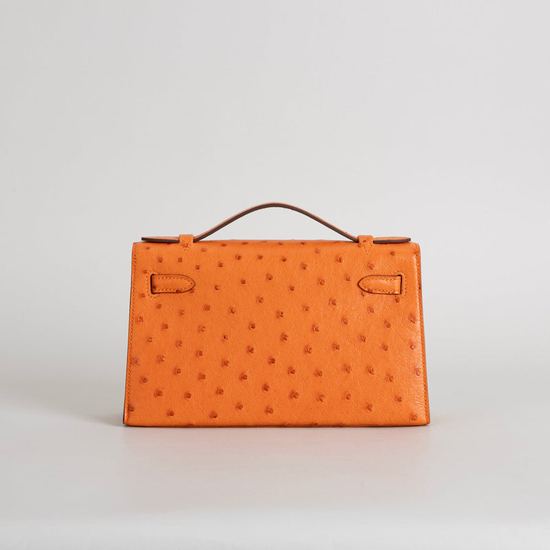 KELLY POCHETTE OSTRICH LEATHER ORANGE WITH GOLD HARDWARE (GHW)