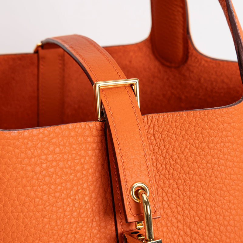 PICOTIN 18 LOCK CLEMENCE LEATHER ORANGE WITH GOLD HARDWARE (GHW)