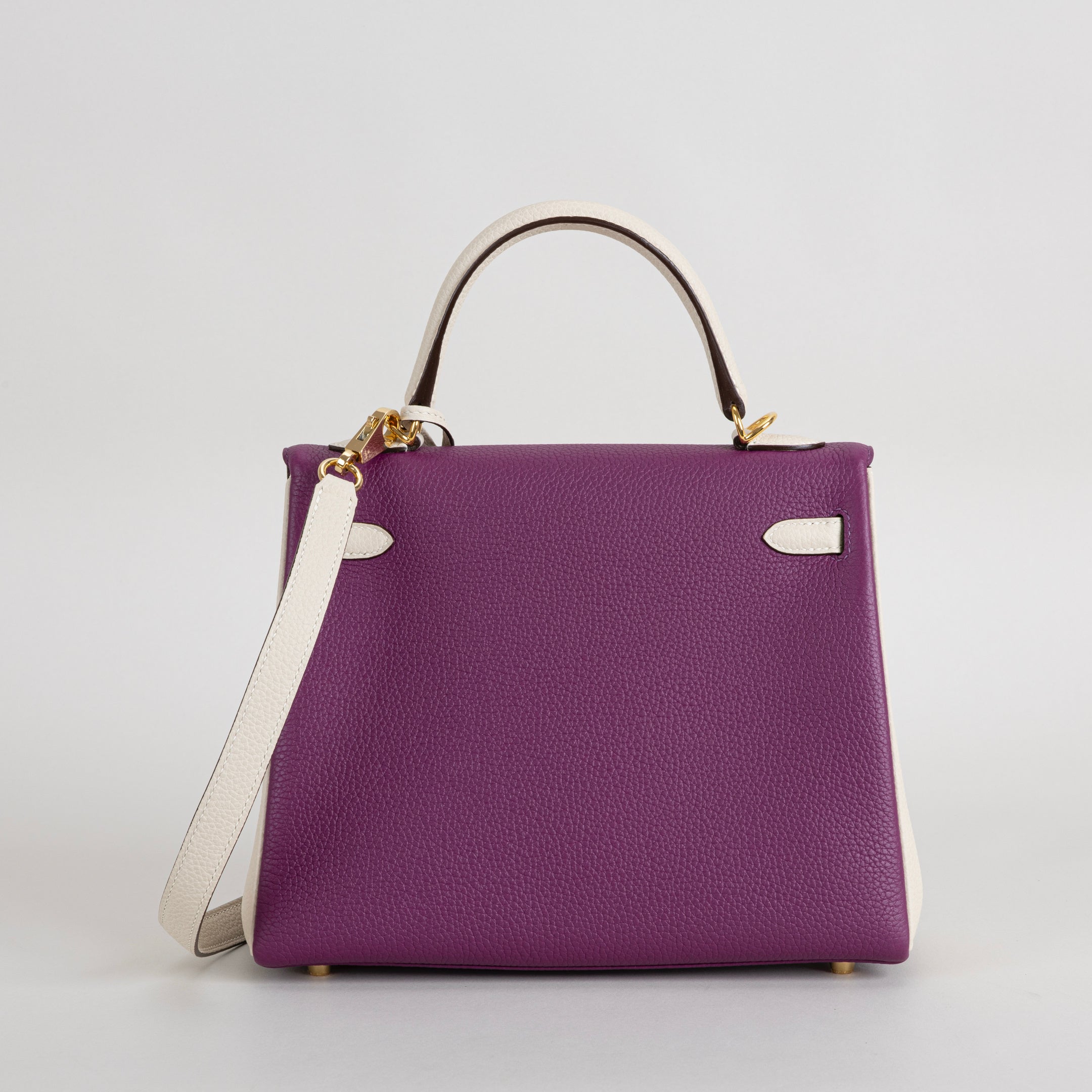 KELLY 25 TOGO LEATHER HORSESHOE STAMP (HSS) BI-COLOR ANEMONE & CRAIE WITH GOLD HARDWARE (GHW)