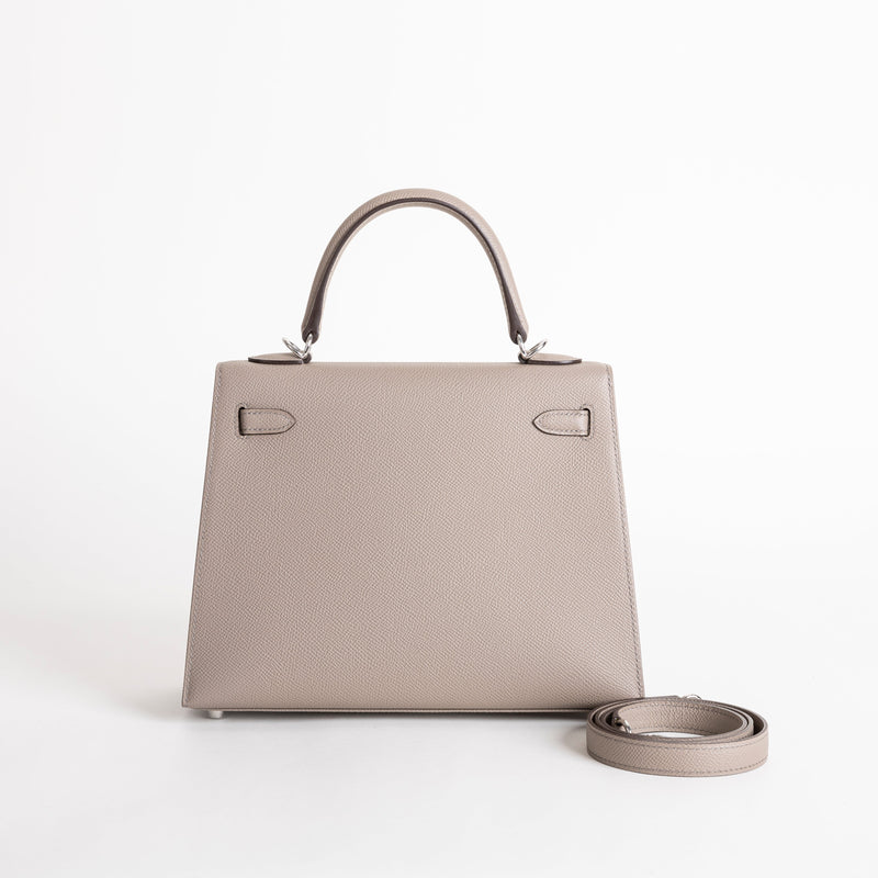 KELLY 25 EPSOM LEATHER GRIS ASPHALTE WITH PALLADIUM HARDWARE (PHW)
