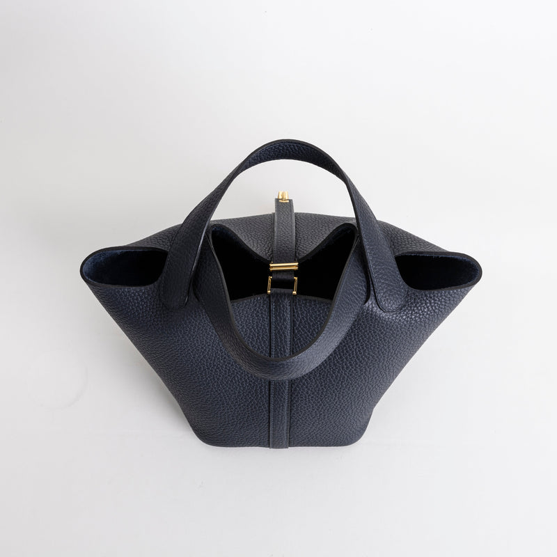 PICOTIN 18 LOCK CLEMENCE LEATHER BLEU NUIT WITH GOLD HARDWARE (GHW)