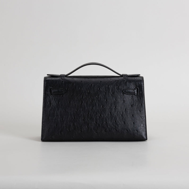 KELLY POCHETTE OSTRICH LEATHER NOIR (BLACK) WITH GOLD HARDWARE (GHW)