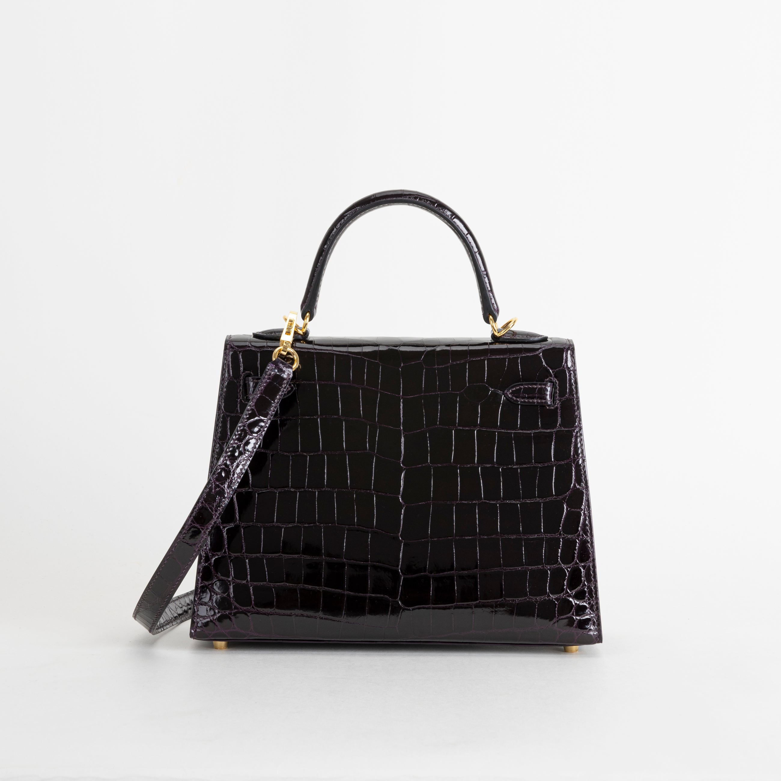 KELLY 25 SHINY (LISSE) NILOTICUS CROCODILE LEATHER CASSIS WITH GOLD HARDWARE (GHW)