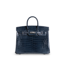 BIRKIN 25 SHINY NILOTICUS CROCODILE LEATHER BLEU TEMPETE WITH PALLADIUM HARDWARE (PHW)