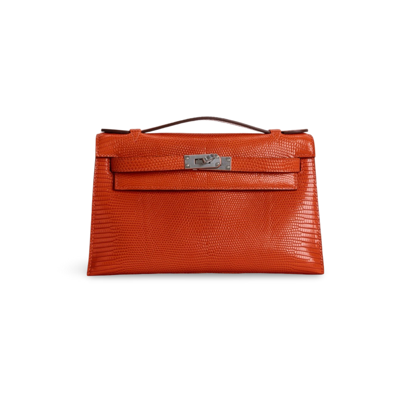 KELLY POCHETTE LIZARD LEATHER ORANGE WITH PALLADIUM HARDWARE (PHW)