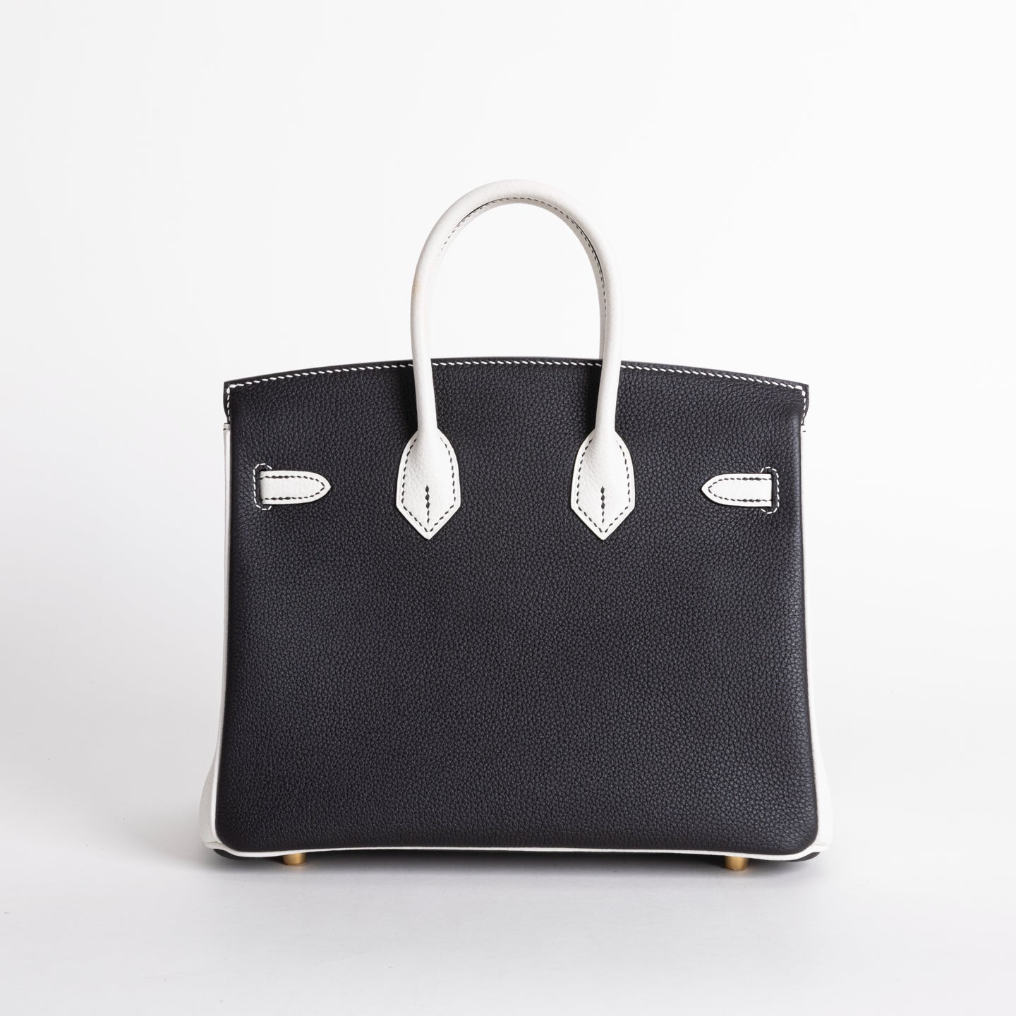 BIRKIN 25 TOGO LEATHER HORSESHOE STAMP (HSS) BI-COLOR NOIR (BLACK) & WHITE WITH GOLD HARDWARE (GHW)