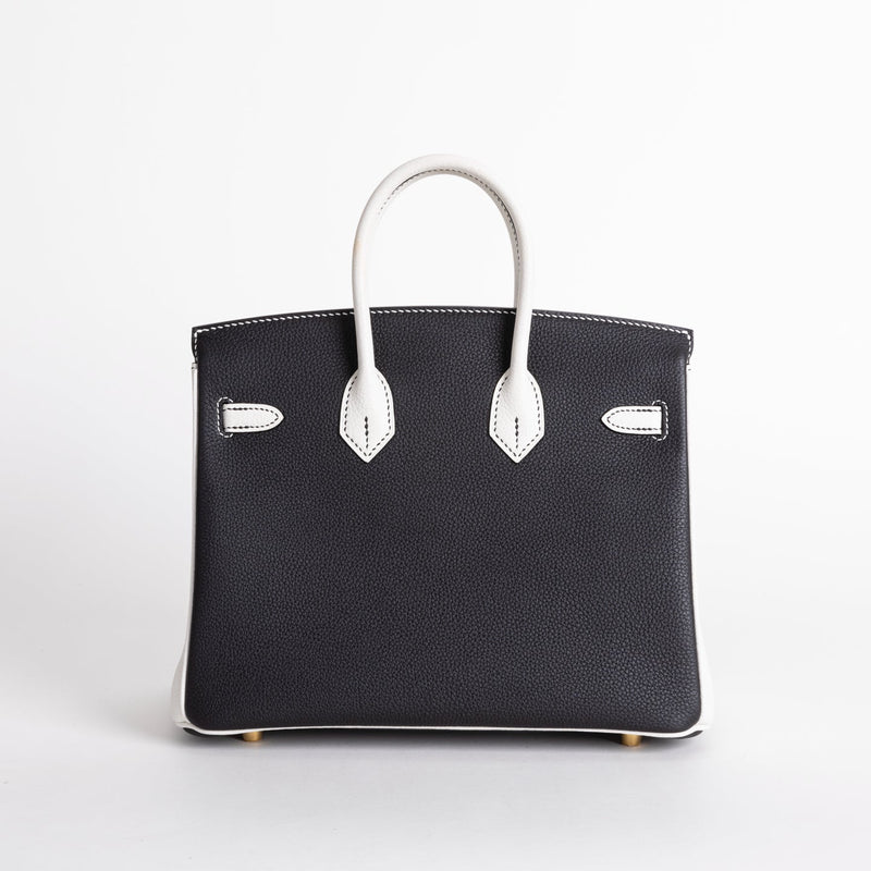 BIRKIN 25 TOGO LEATHER HORSESHOE STAMP (HSS) BI-COLOR NOIR (BLACK) & WHITE WITH GOLD HARDWARE (GHW)