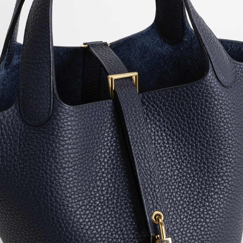 PICOTIN 18 LOCK CLEMENCE LEATHER BLEU NUIT WITH GOLD HARDWARE (GHW)