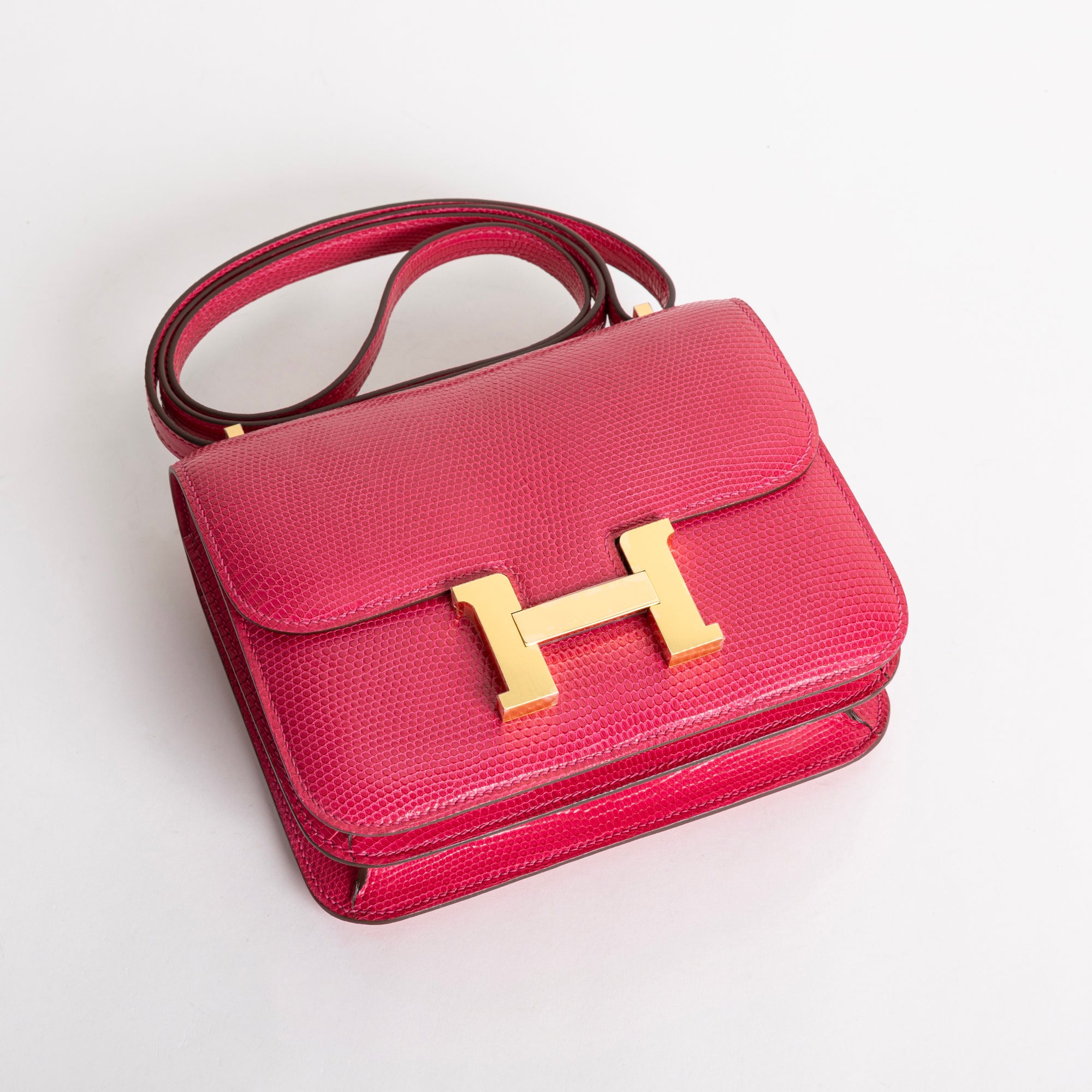 CONSTANCE 18 (MINI) LIZARD LEATHER ROSE FUCHSIA WITH GOLD HARDWARE (GHW)