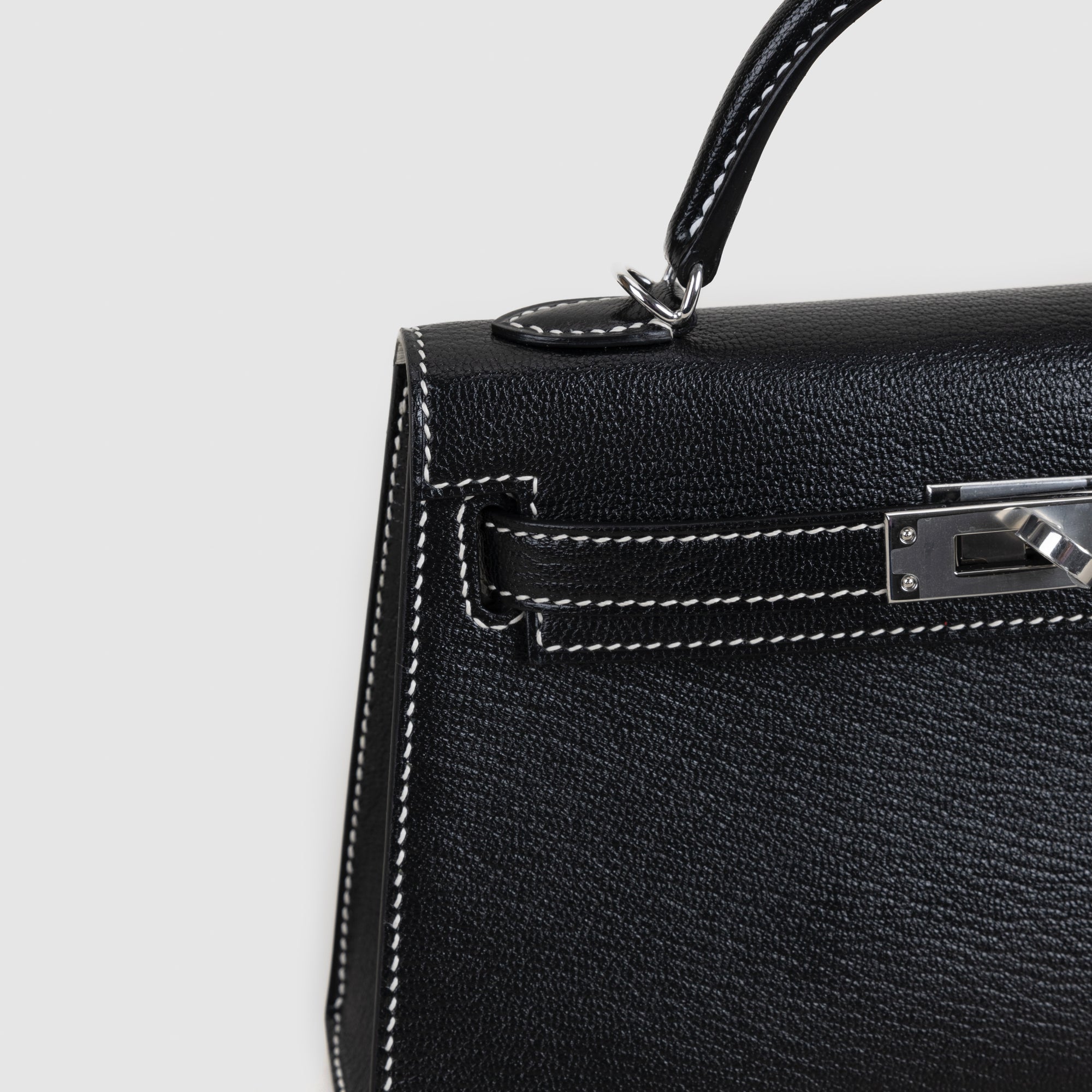 MINI KELLY II (20) CHEVRE LEATHER HORSESHOE STAMP (HSS) NOIR (BLACK) & GRIS PERLE WITH PALLADIUM HARDWARE (PHW)