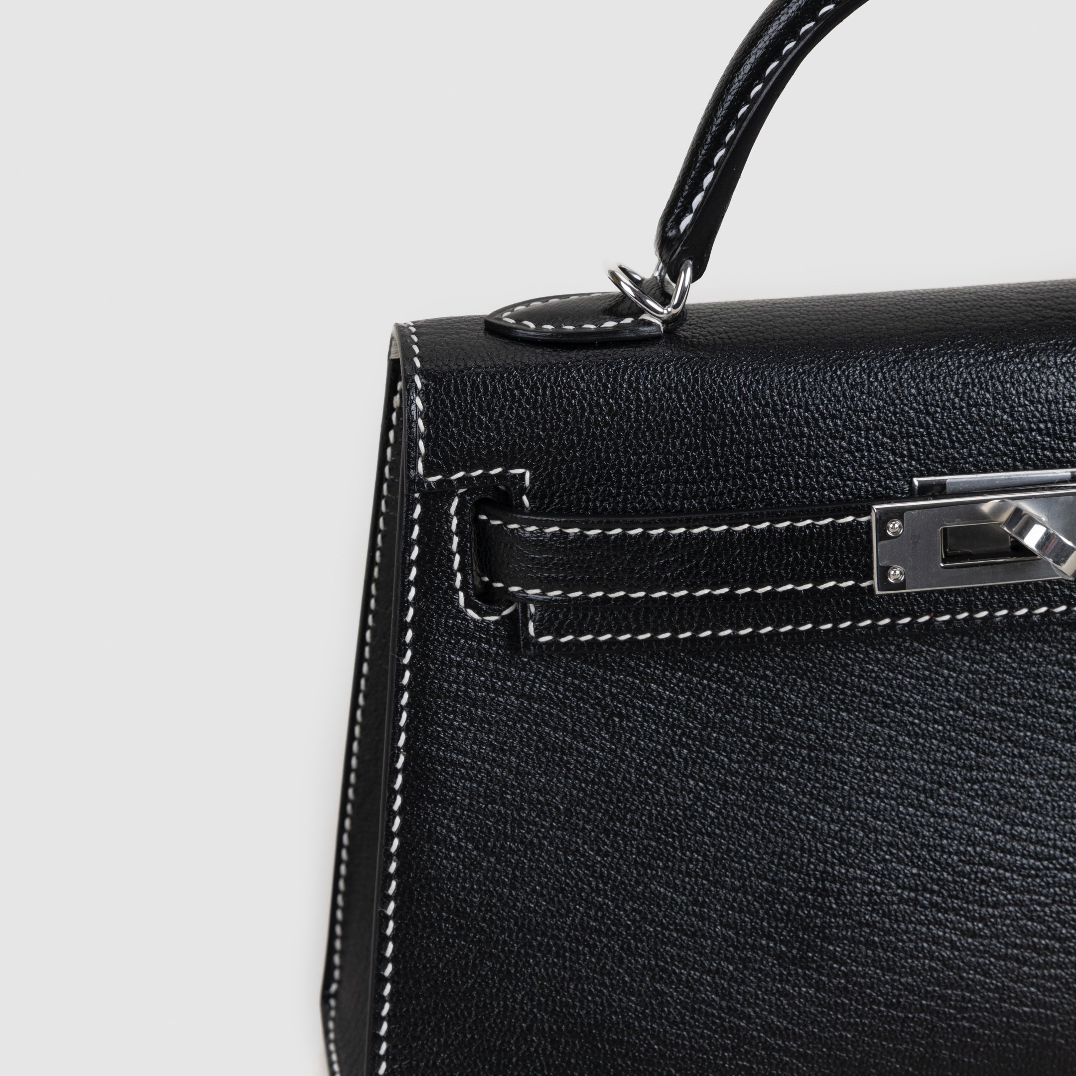 MINI KELLY II (20) CHEVRE LEATHER HORSESHOE STAMP (HSS) NOIR (BLACK) & GRIS PERLE WITH PALLADIUM HARDWARE (PHW)
