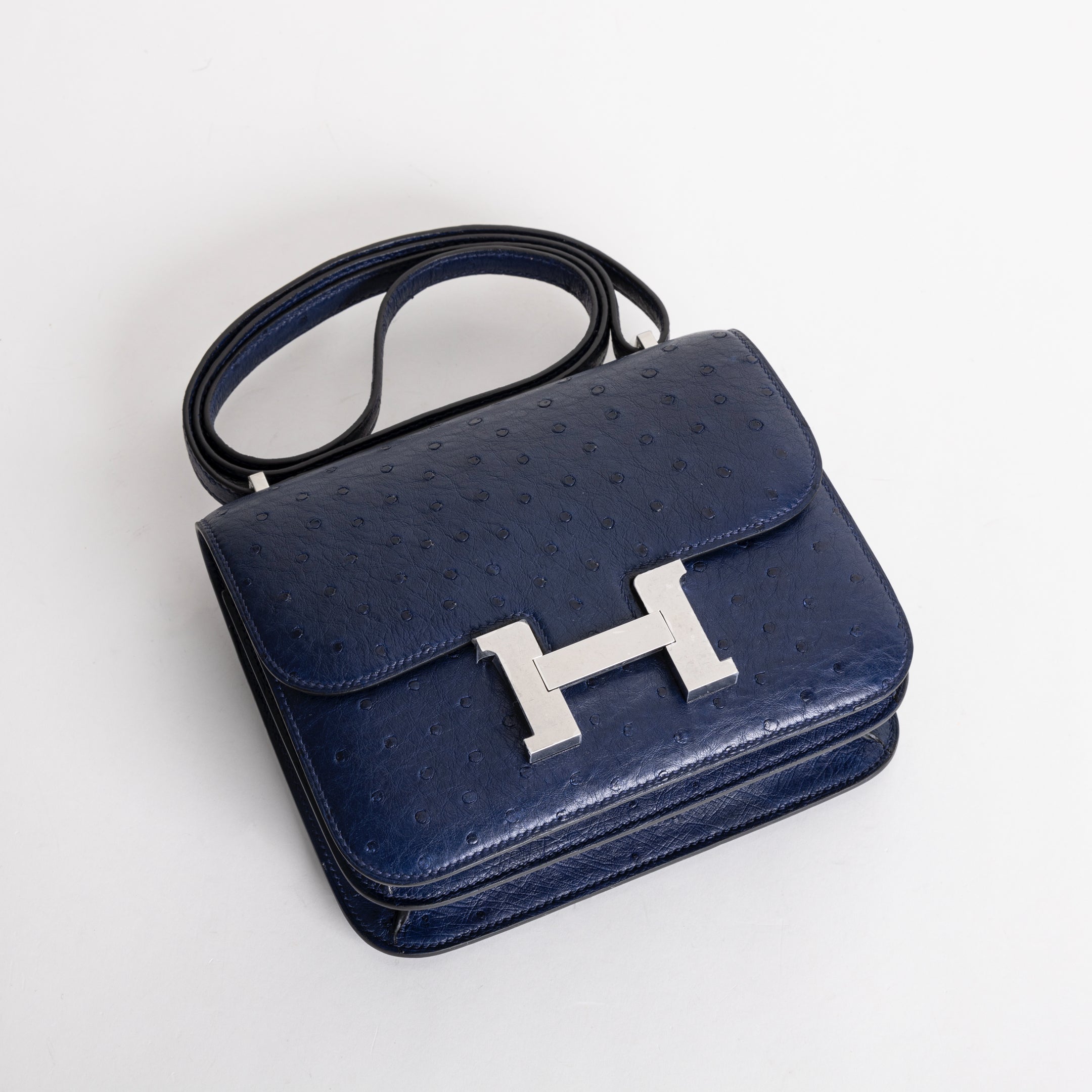 CONSTANCE 18 (MINI) OSTRICH LEATHER BLEU SAPHIR WITH PALLADIUM HARDWARE (PHW)
