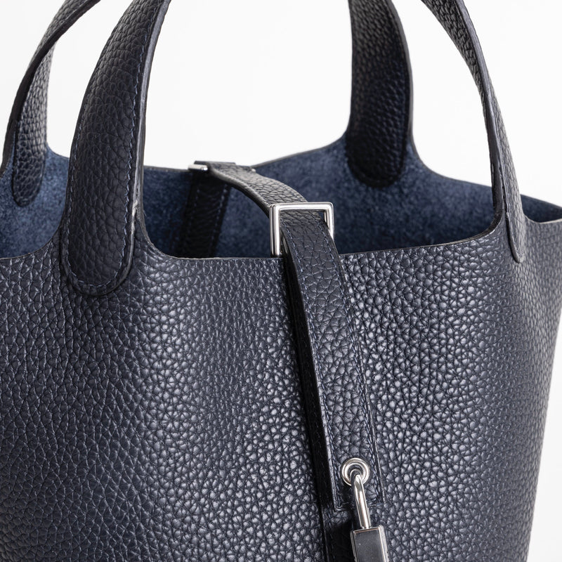 PICOTIN 18 LOCK CLEMENCE LEATHER BLEU NUIT WITH PALLADIUM HARDWARE (PHW)