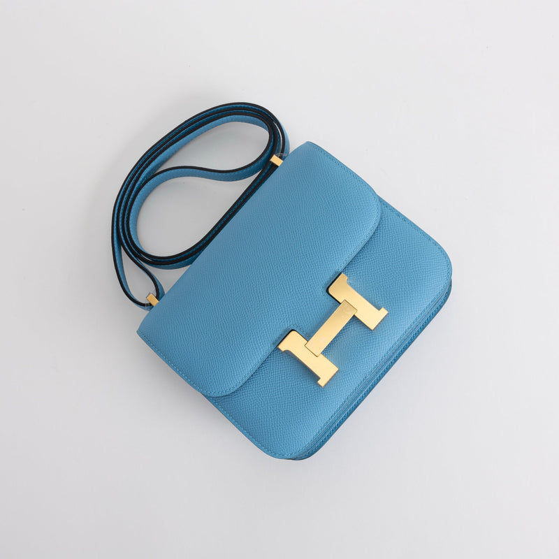 CONSTANCE 18 (MINI) EPSOM LEATHER BLEU DU NORD WITH GOLD HARDWARE (GHW)