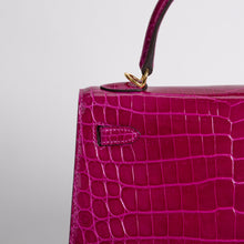 KELLY 25 SHINY (LISSE) MISSISSIPPIENSIS ALLIGATOR LEATHER ROSE SCHEHERAZADE WITH GOLD HARDWARE (GHW)