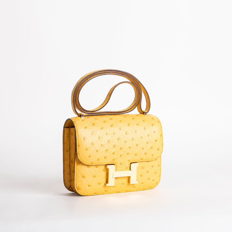 CONSTANCE 18 (MINI) OSTRICH LEATHER JAUNE AMBRE WITH GOLD HARDWARE (GHW)