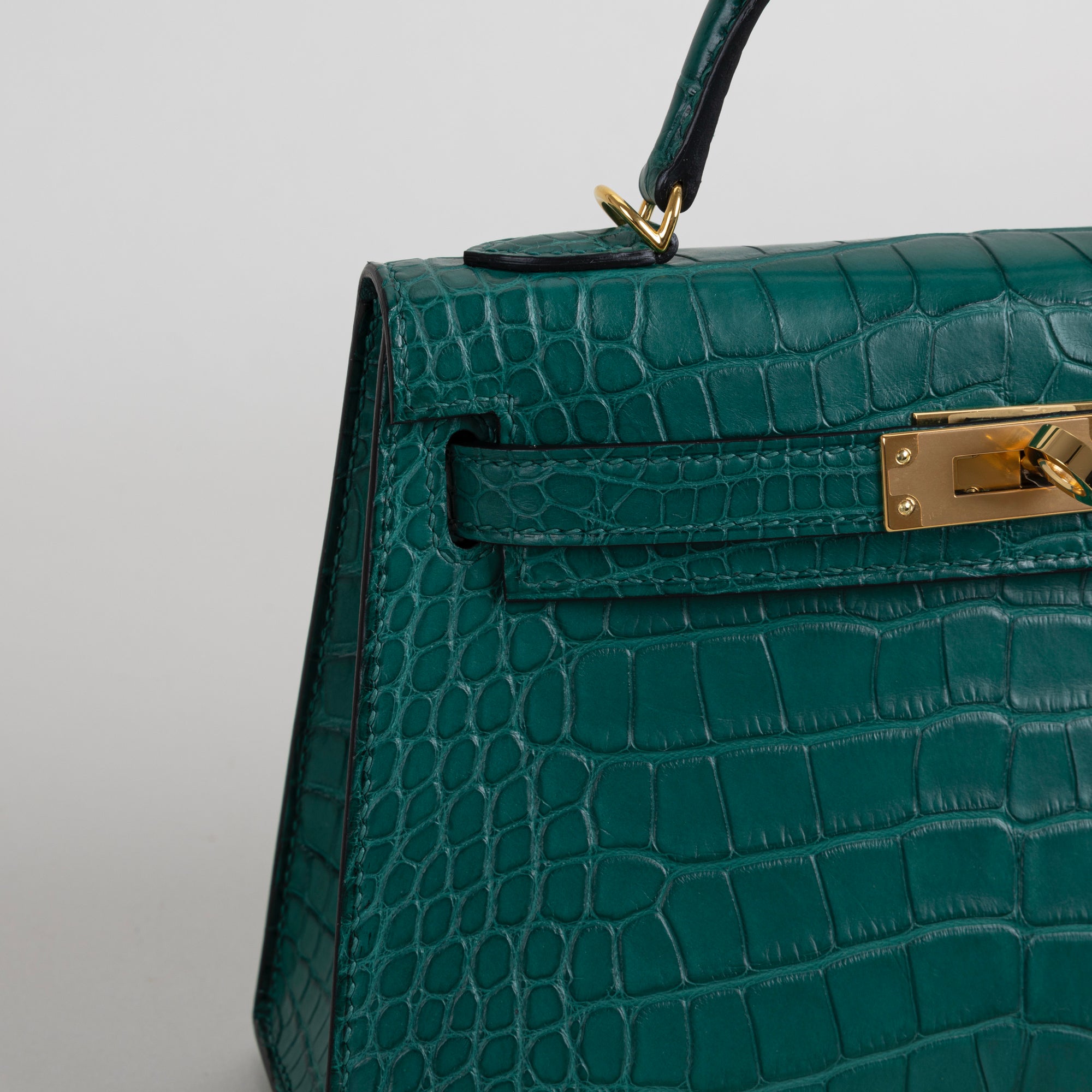MINI KELLY II (20) MATTE MISSISSIPPIENSIS ALLIGATOR LEATHER MALACHITE WITH GOLD HARDWARE (GHW)