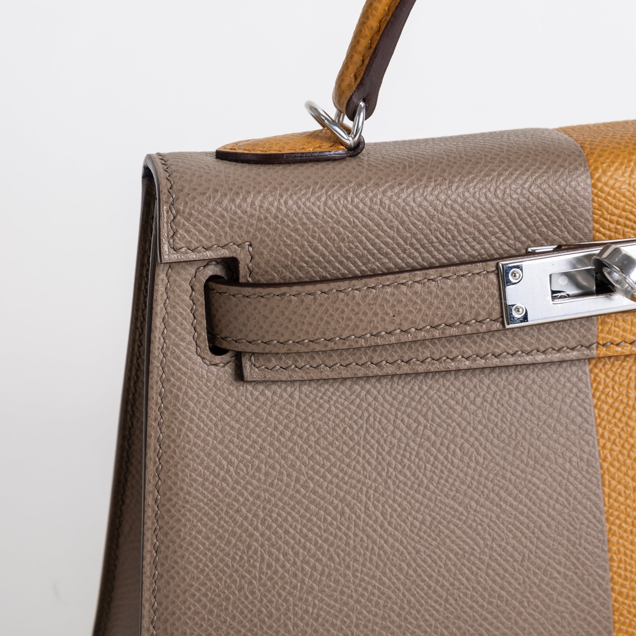 MINI KELLY II (20) CASAQUE EPSOM LEATHER SESAME & ETOUPE & BLEU INDIGO WITH PALLADIUM HARDWARE (PHW)