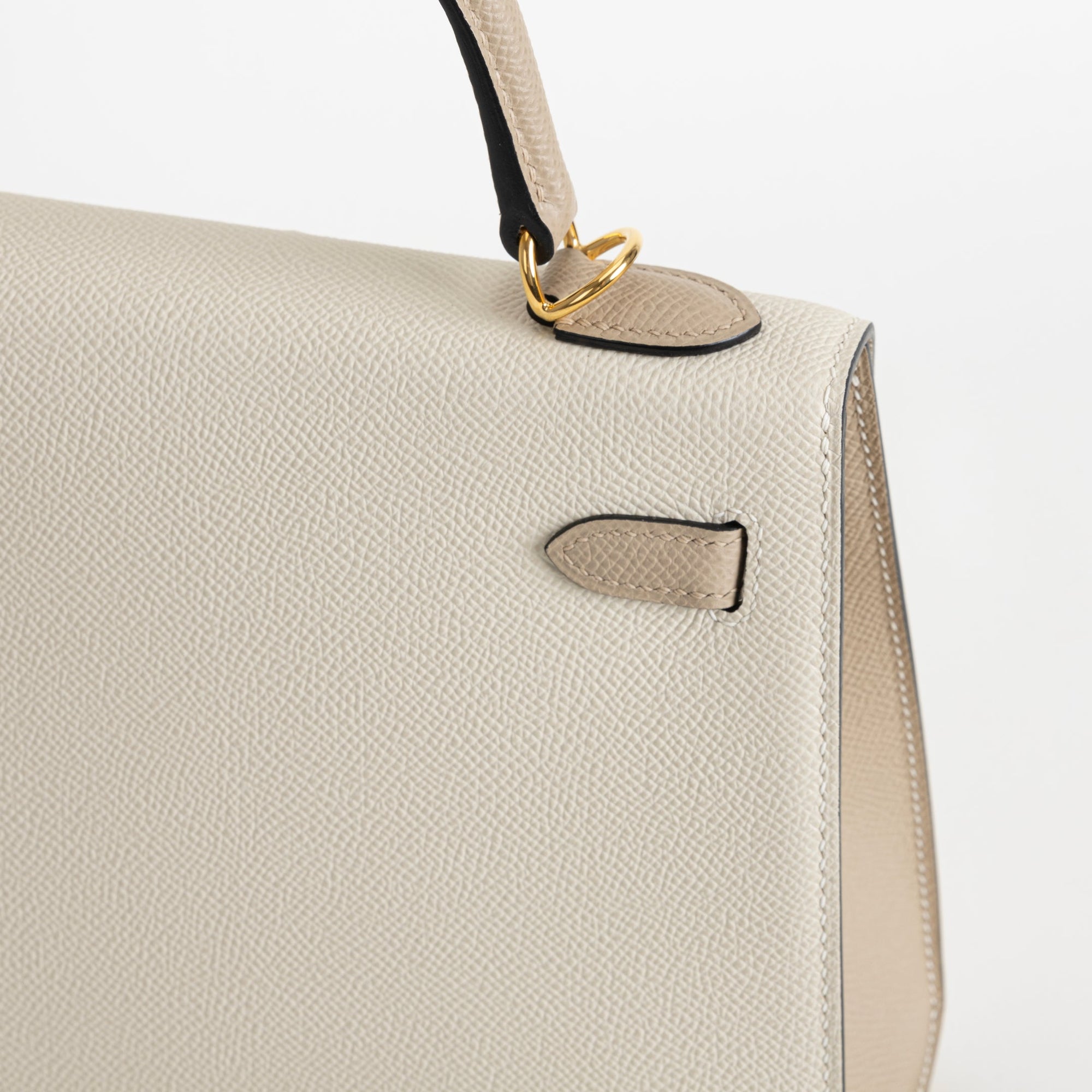 KELLY 25 EPSOM LEATHER HORSESHOE STAMP (HSS) BI-COLOR CRAIE & TRENCH WITH GOLD HARDWARE (GHW)