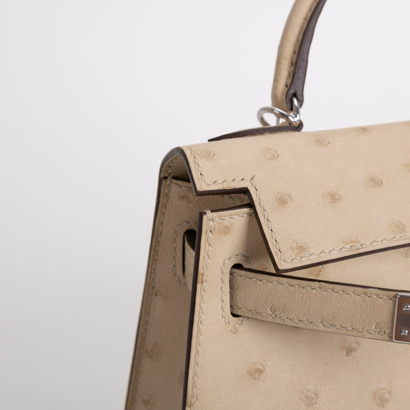 MINI KELLY II (20) OSTRICH LEATHER PARCHEMIN WITH PALLADIUM HARDWARE (PHW)