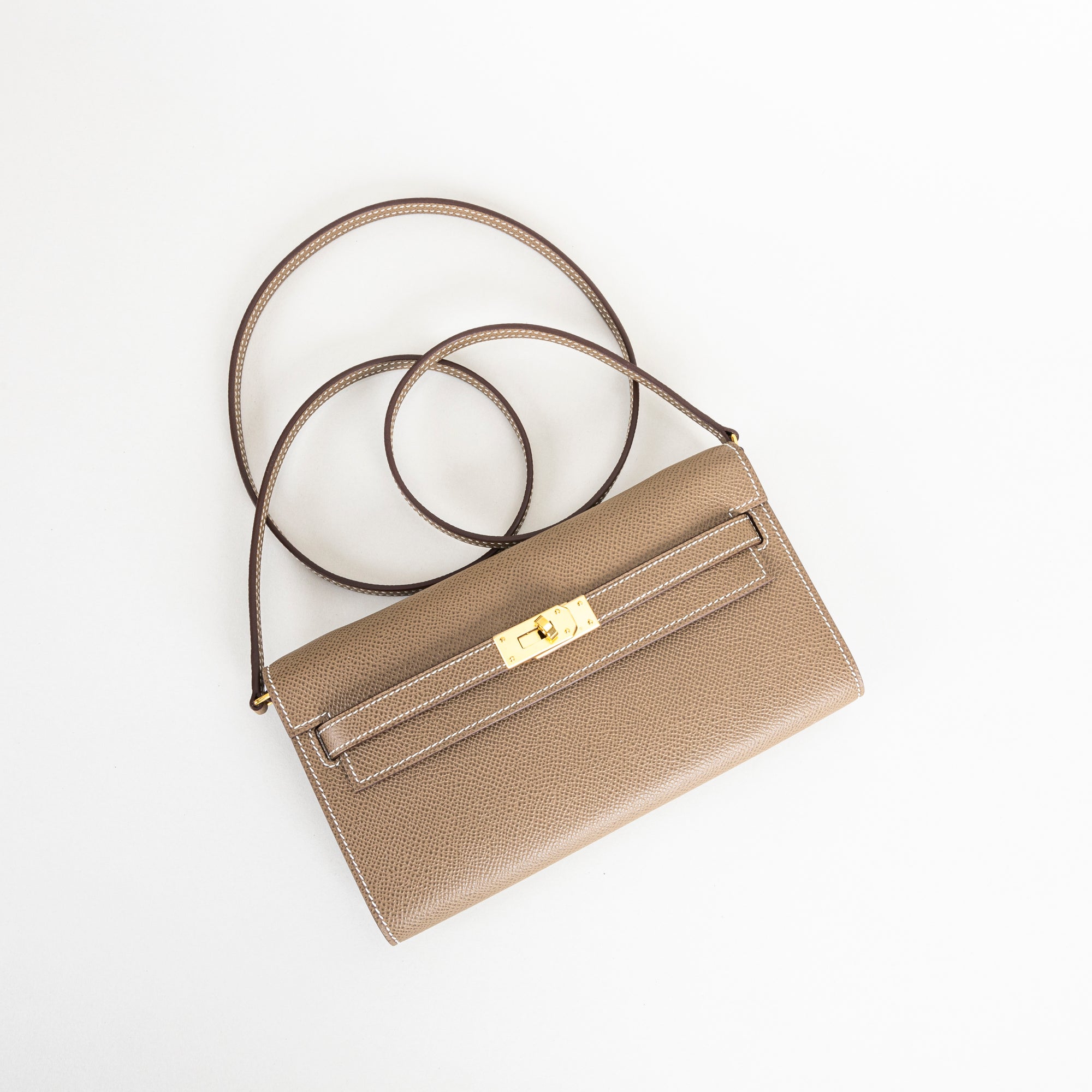 KELLY TO GO EPSOM LEATHER ETOUPE WITH GOLD HARDWARE (GHW)
